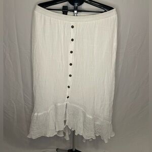 Alyx Boho Coastal Cottagecore Ruffle Button Down White Skirt